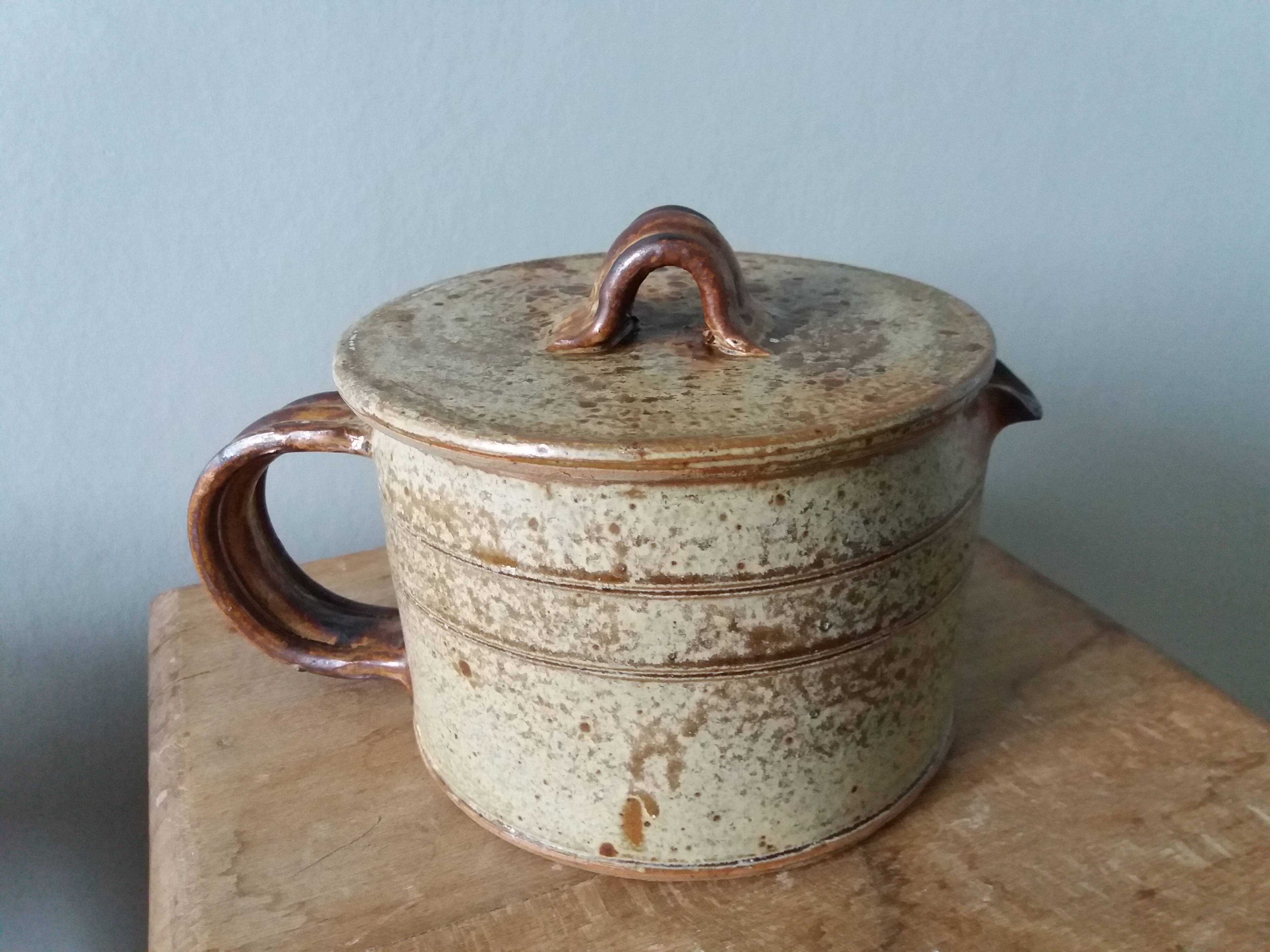 Puisaye stoneware teapot kettle pitcher signed Jean-Pierre Prud'homme