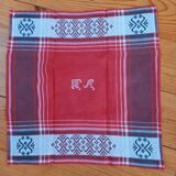 Vintage tablecloth and its 12 monogrammed red cotton towels AM