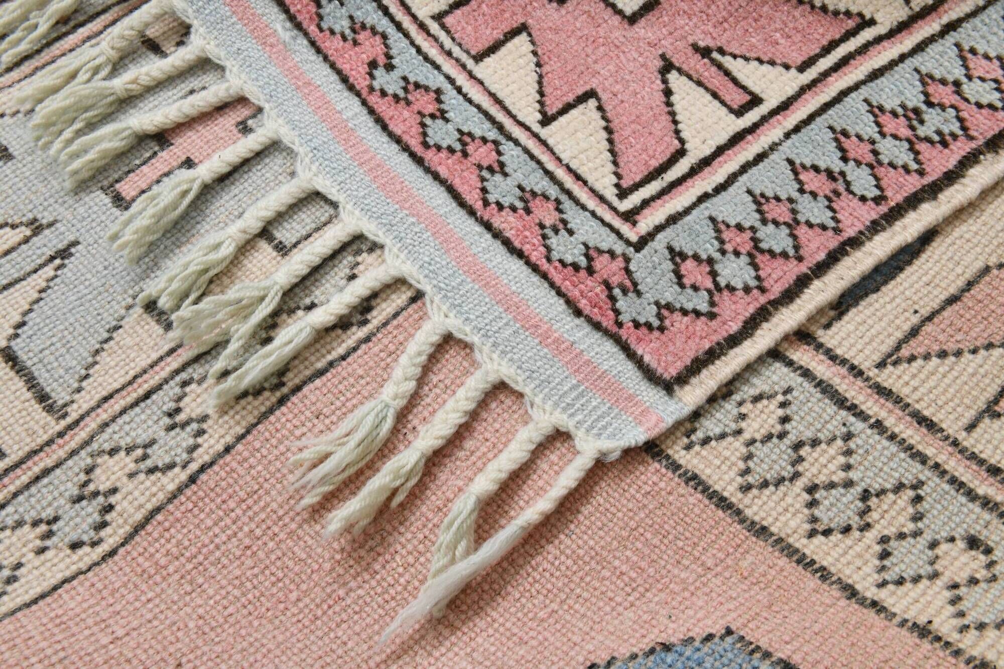 Dusty Pink Turkish Vintage Oushak Rug, 7x9 Area Rug For Living Room