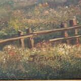 Painting on oil canvas J Evans golden frame landscape
