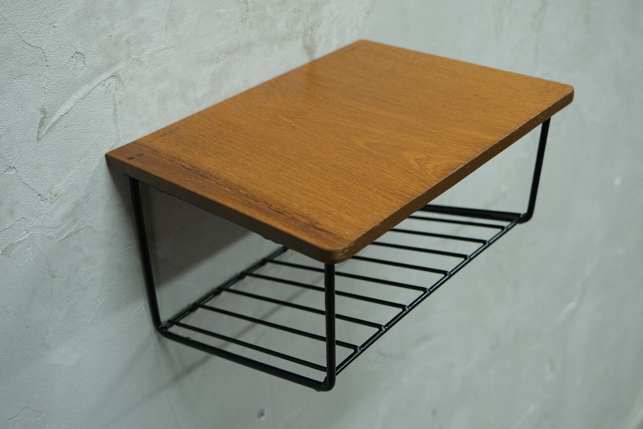 Scandinavian teak string wall shelf, 1960s