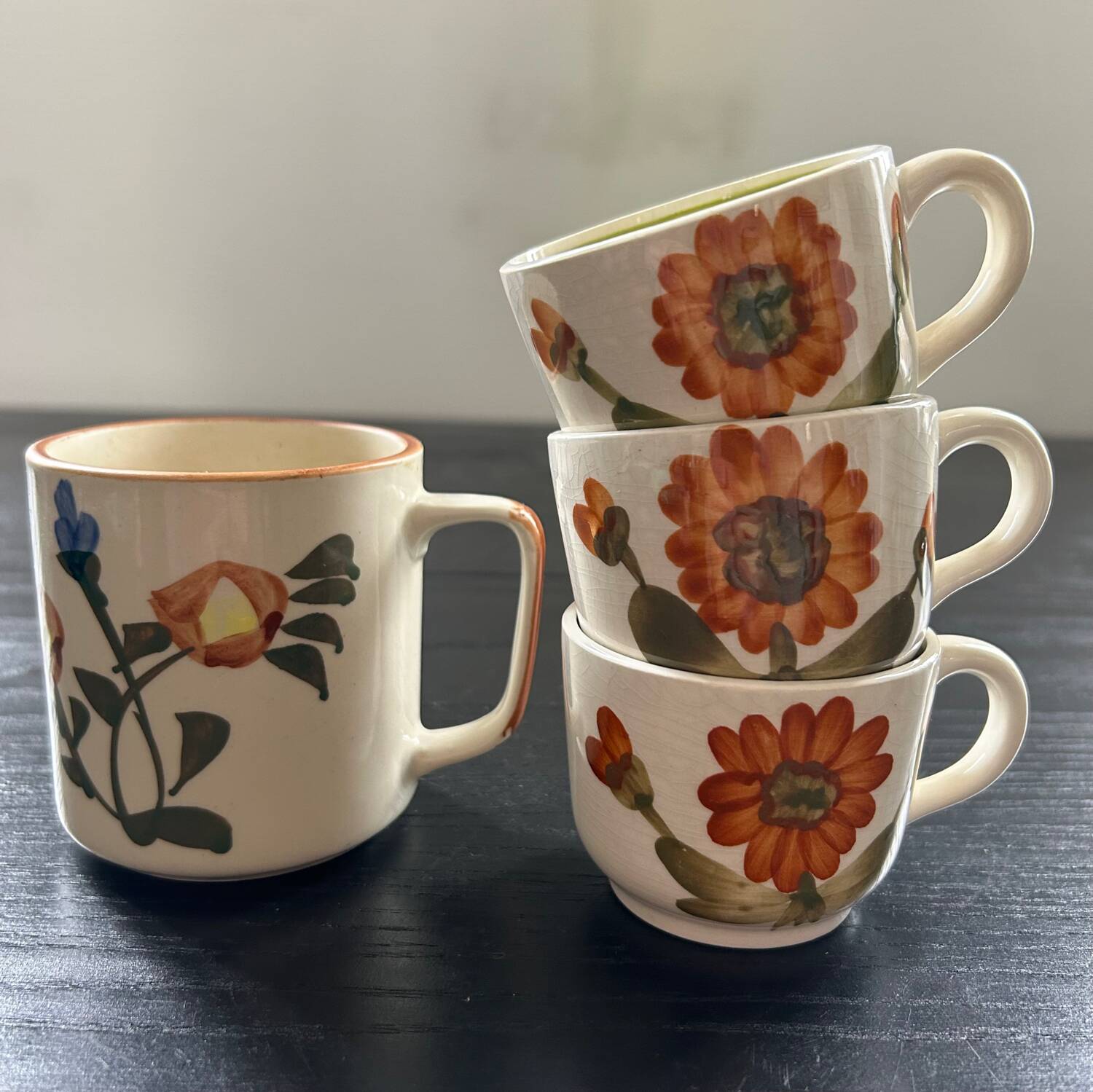 Set of 3 Sarreguemines cups and 1 mug
