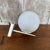 Old White Metal Wall Lamp + White Opaline Ball 70s Vintage #B790