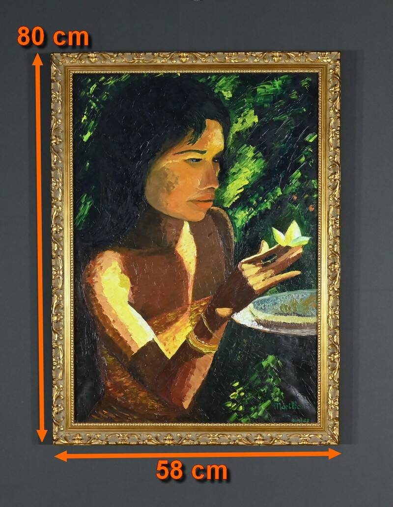 Important Oil on Canvas “La Tahitienne” signed Morillon – 1985