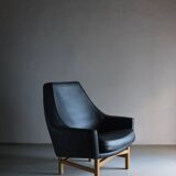 IB Kofod-Larsen leather oak easy chair | OPE Sweden | 1960s