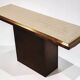 Minimalist console in travertine and patinated metal — 1970s