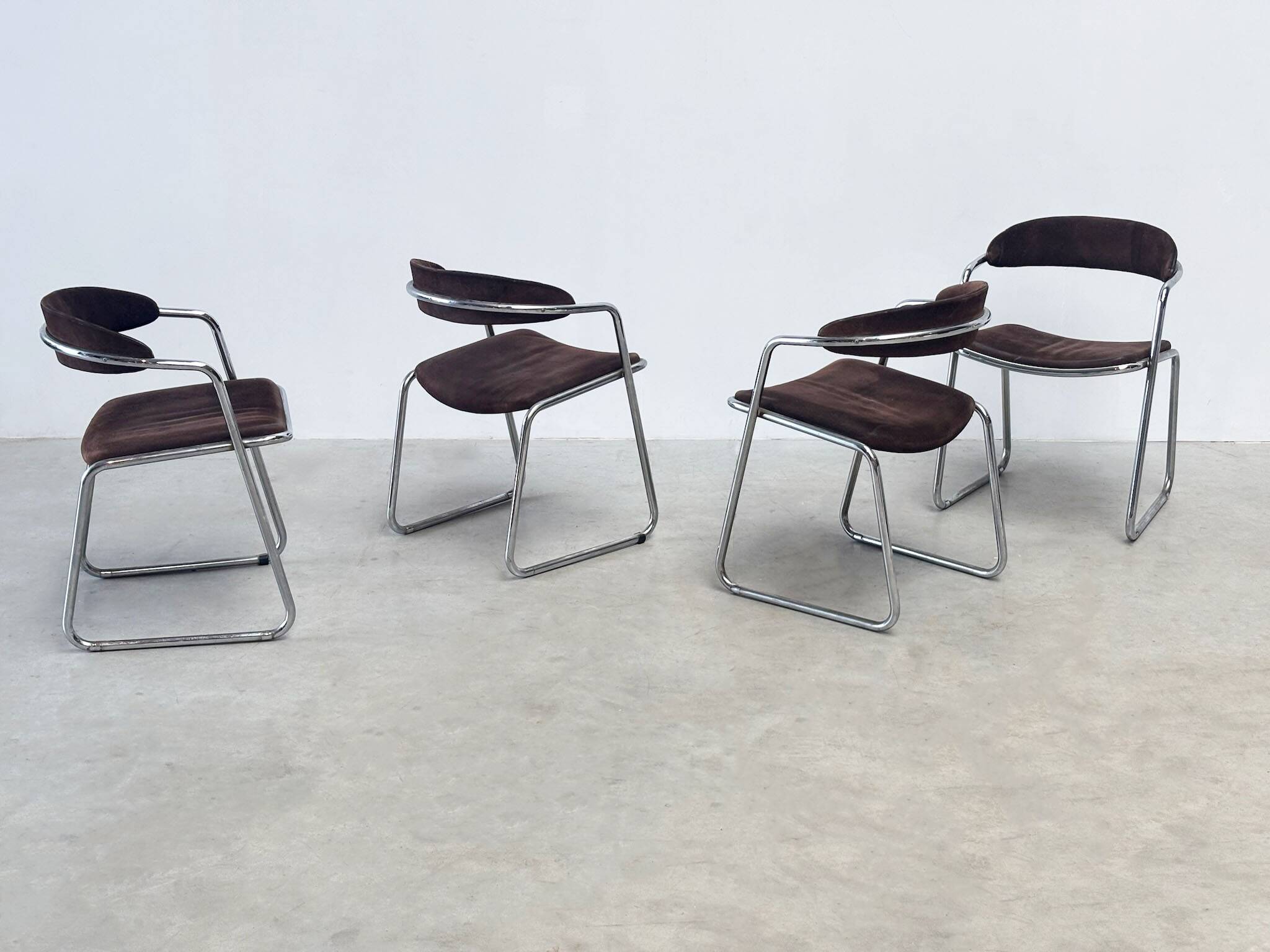 Chaises de salle à manger chromées italiennes