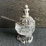 Serviteur sel, poivre et moutarde en cristal de Bavière et métal argenté