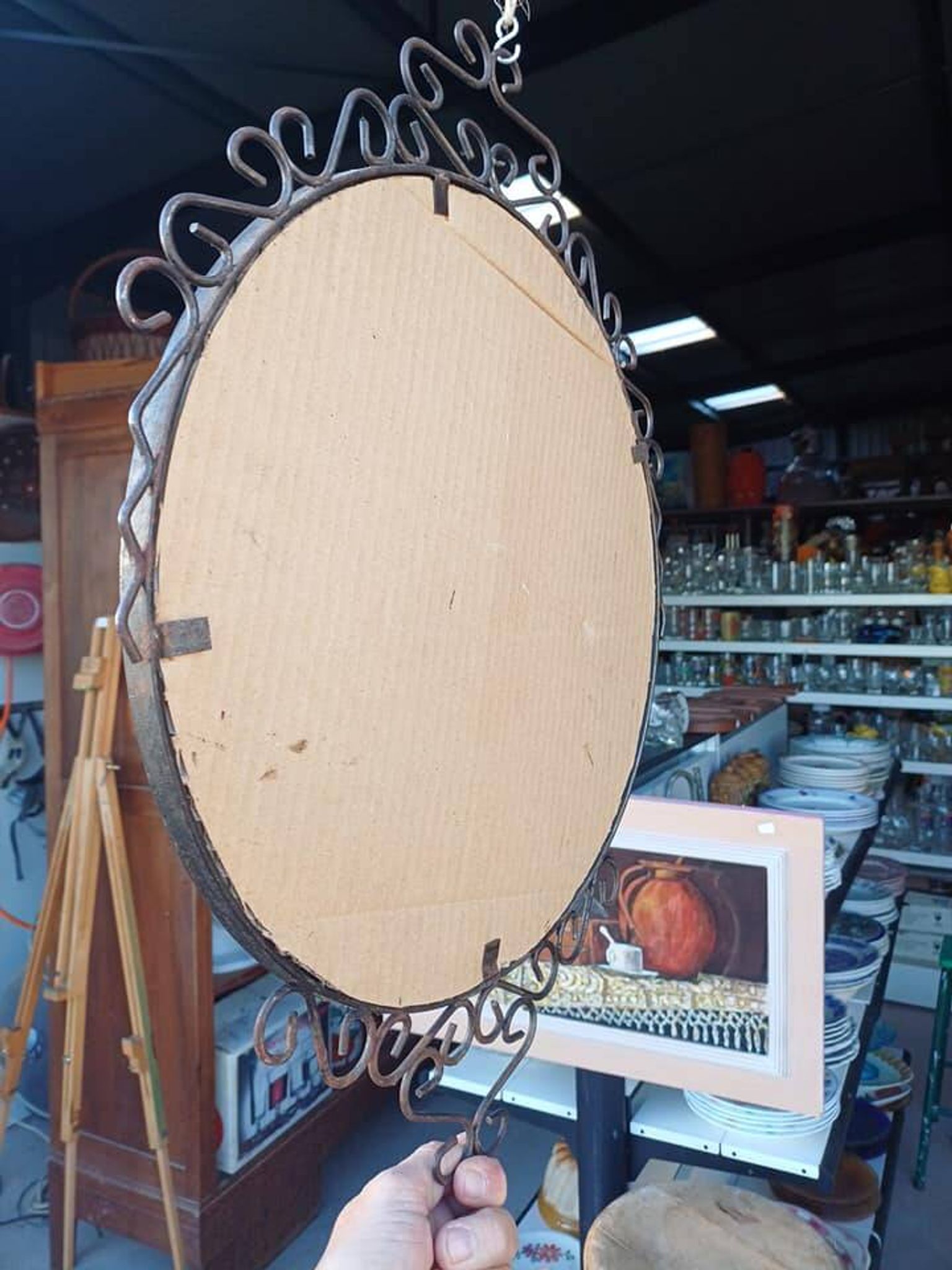Vintage wrought iron round mirror