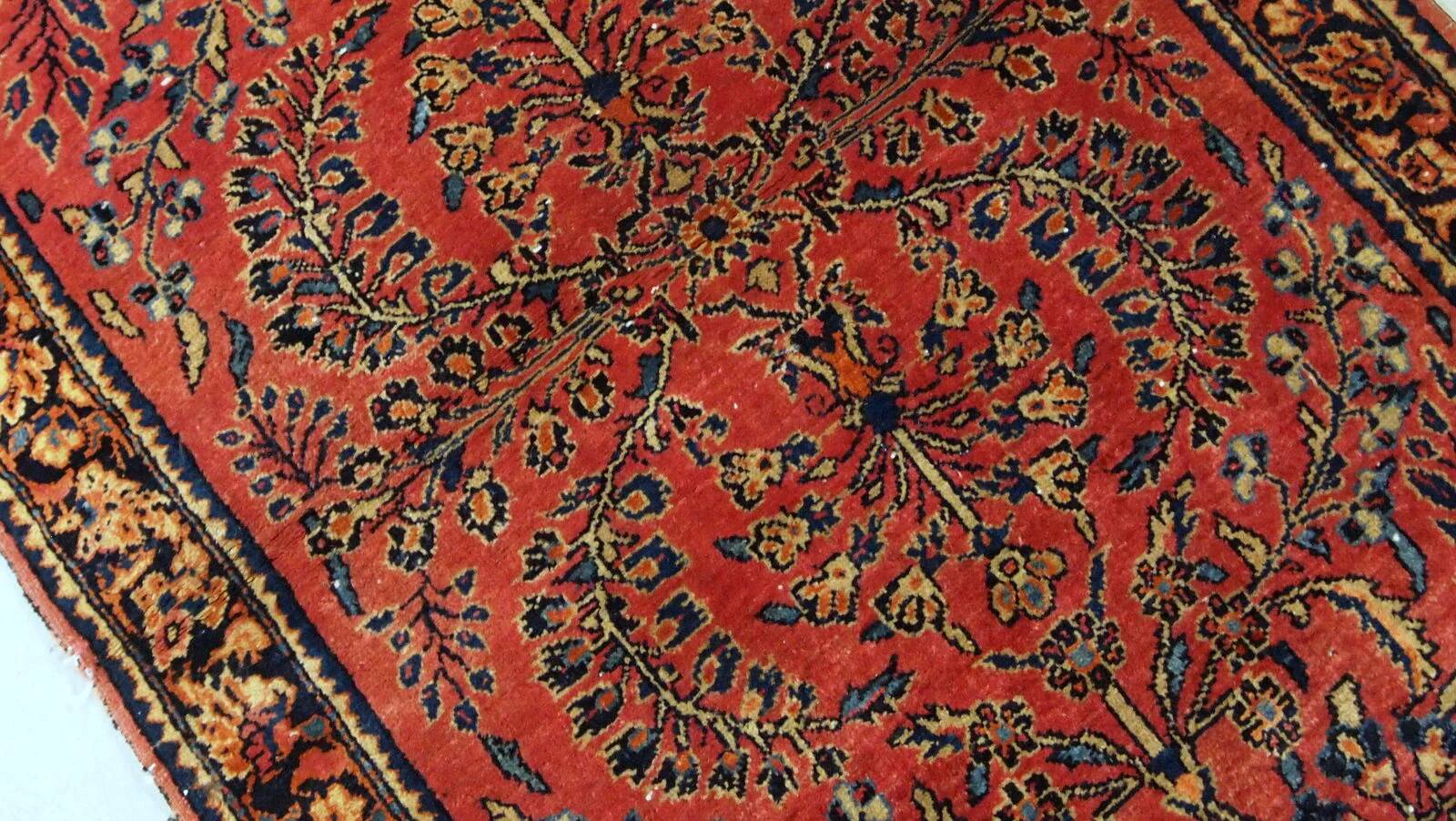 Handmade antique Persian Sarouk runner 3.2' x 7.10' (97cm x 241cm) 1900s - 1B708