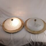 Pair of vintage Murano wall lights with exotic wood shelf.
