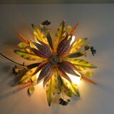 Vintage ceiling light in hand-painted floral metal – Florentine sheet metal