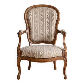Fauteuil cabriolet Louis XV en bois et tissu beige