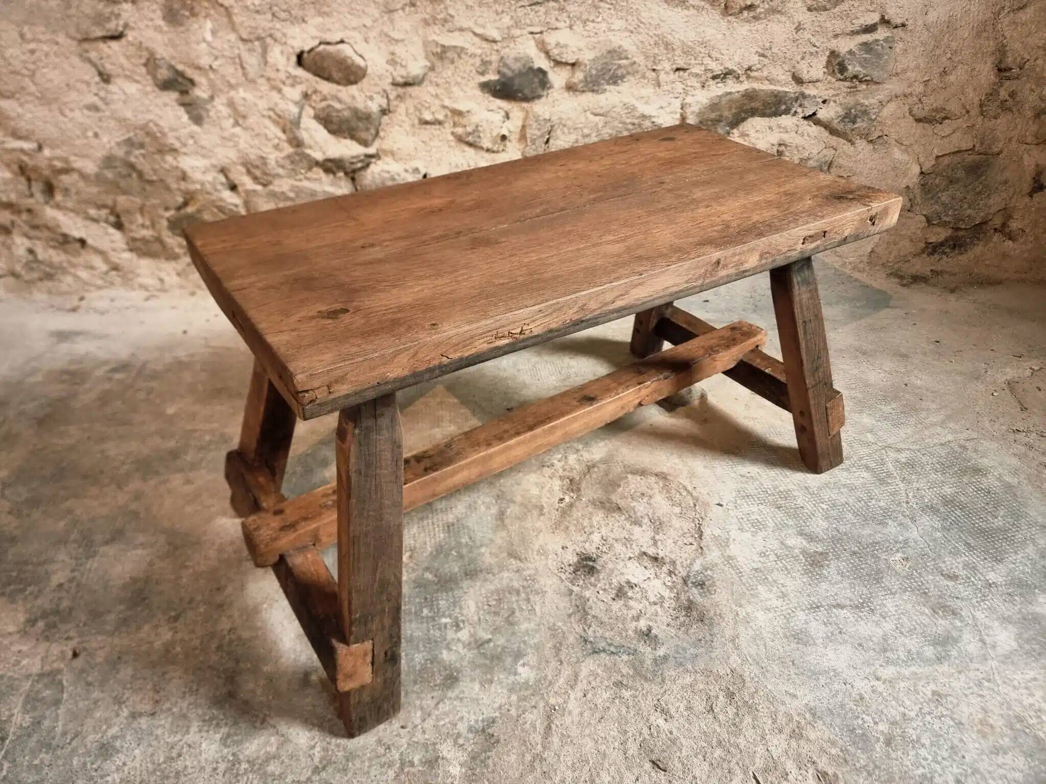 19th Century French Oak Farmhouse Bench - Handcrafted Rustic Work Table
