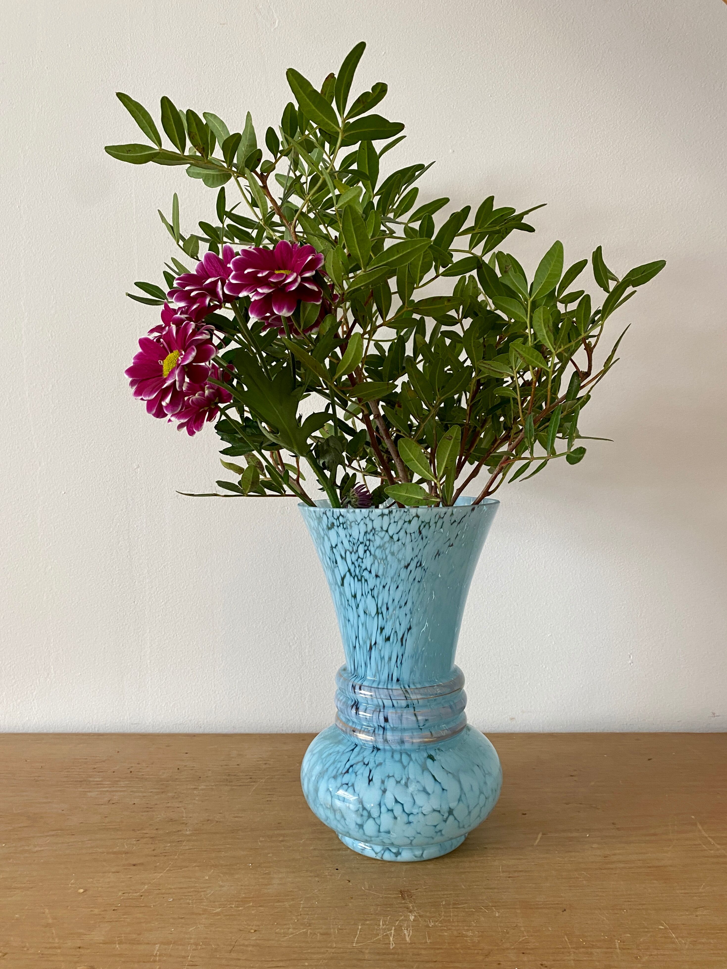 Vintage blue lichy glass vase