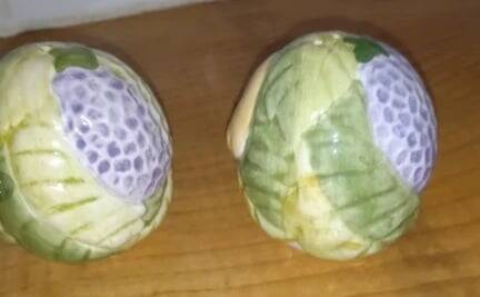 Salt and pepper shakers in earthenware – frugal pattern, 1950s