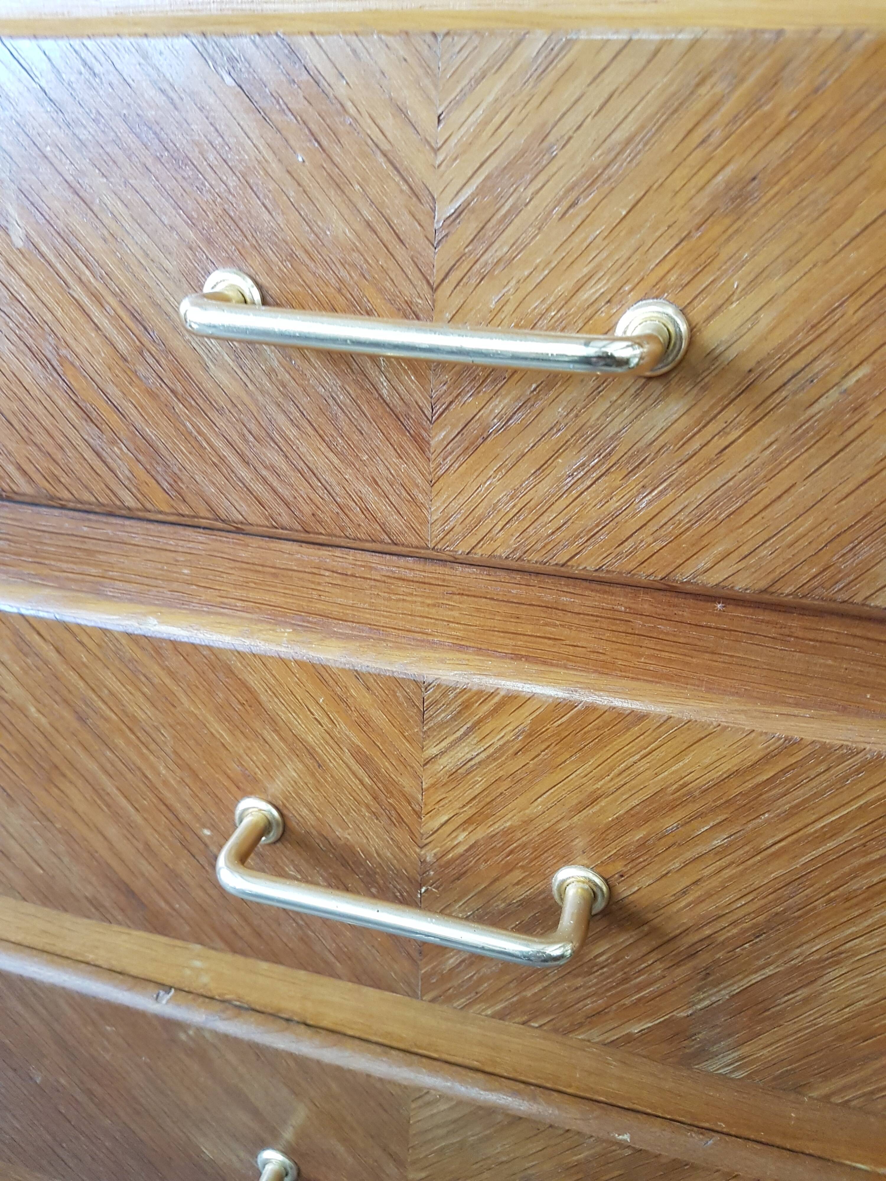 Dresser in natural wood with 5 trays, compass feet, 1960