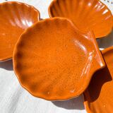 4 Vintage Emile Henry Ceramic Scallop Shells Speckled Made in France 1950