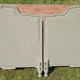 2 headboards striped fabric and wood painted putty color