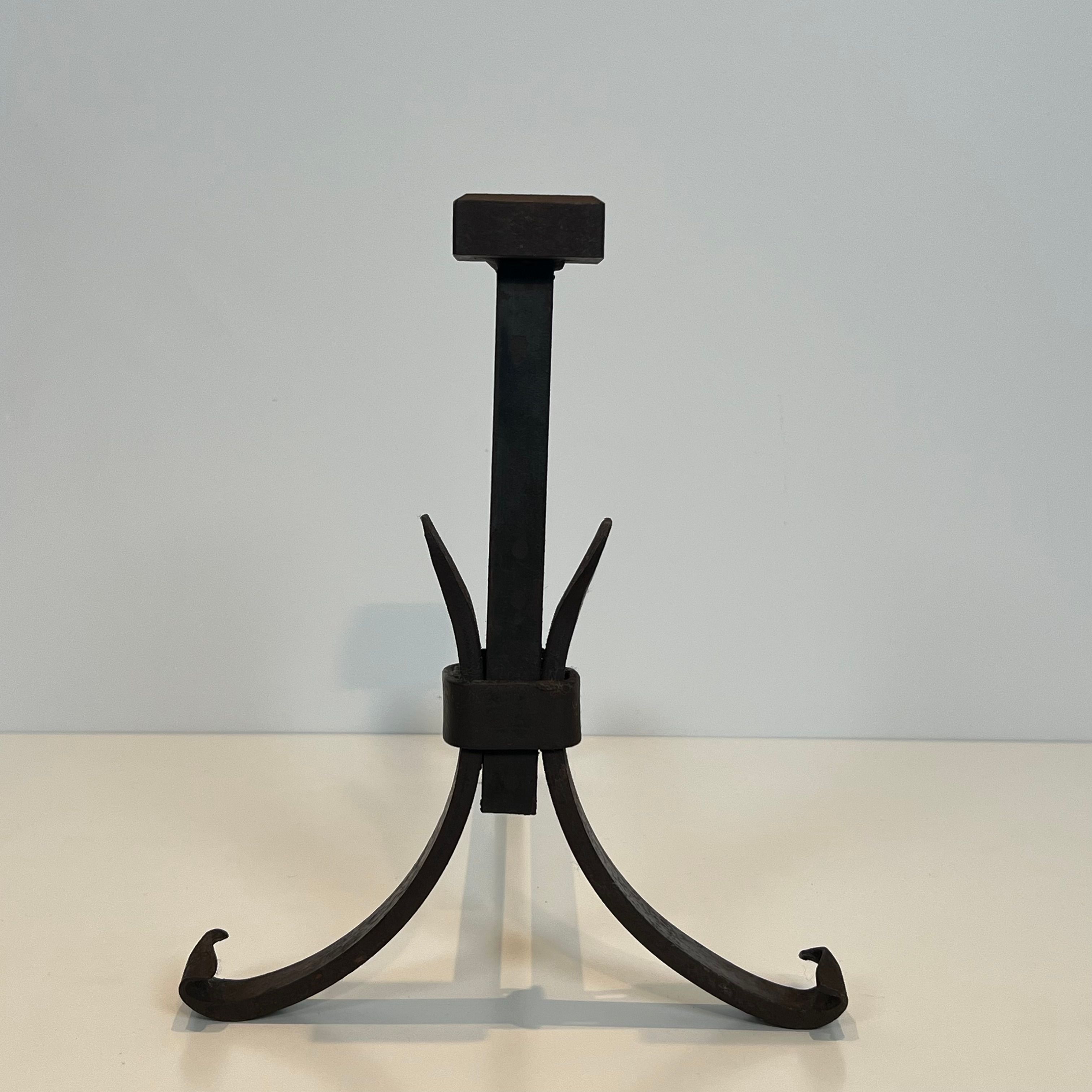 Pair of modernist wrought iron fire dogs