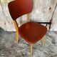 Ancienne Chaise Bois Pieds compas Vinyle Rouge Années 60