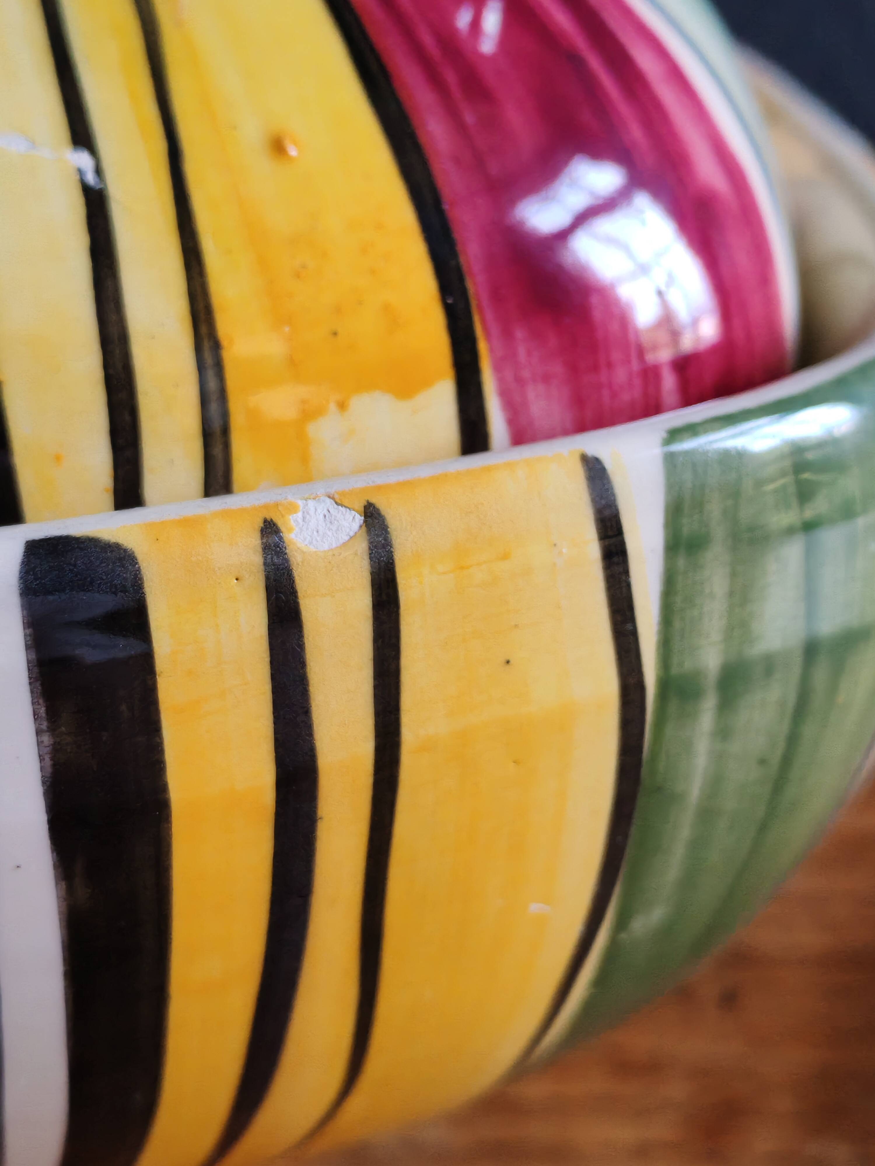 Vintage Ceramic Bonbonnière with Colourful Stripes - Jewellery Box