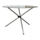 Round dining table in chrome and smoked glass.