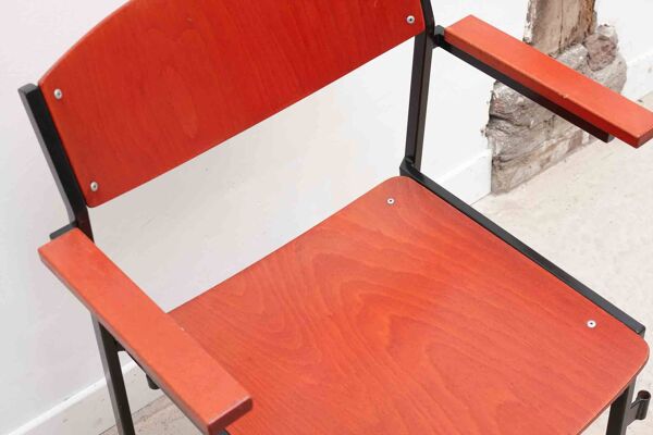 Chaises Gijs van der Sluis rouge et noir avec accoudoirs