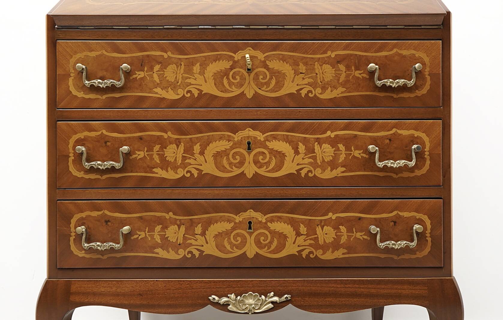 Antique and antique desk, marquetry. After professional renovation.