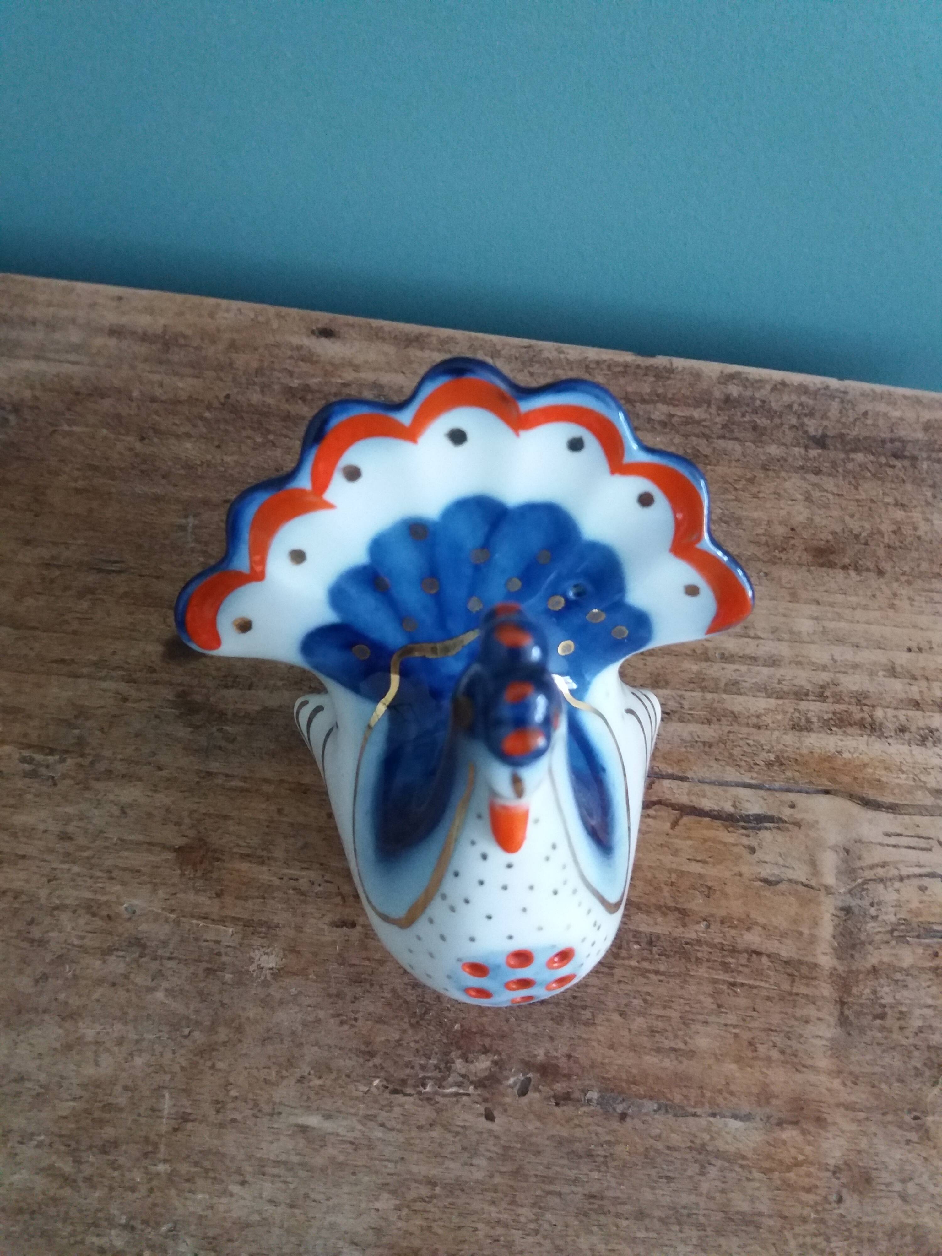 Lomonosov Russian zoomorphic peacock pepper shaker