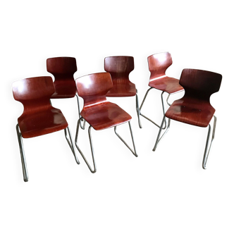 Set of 6 vintage Pagholz Flötotto stackable chairs in Pagwood