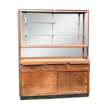 Ancien meuble de magasin - en chêne - vitrine et buffet