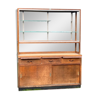 Ancien meuble de magasin - en chêne - vitrine et buffet