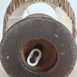 Vintage Italian table lamp in turned wood and leather lampshade