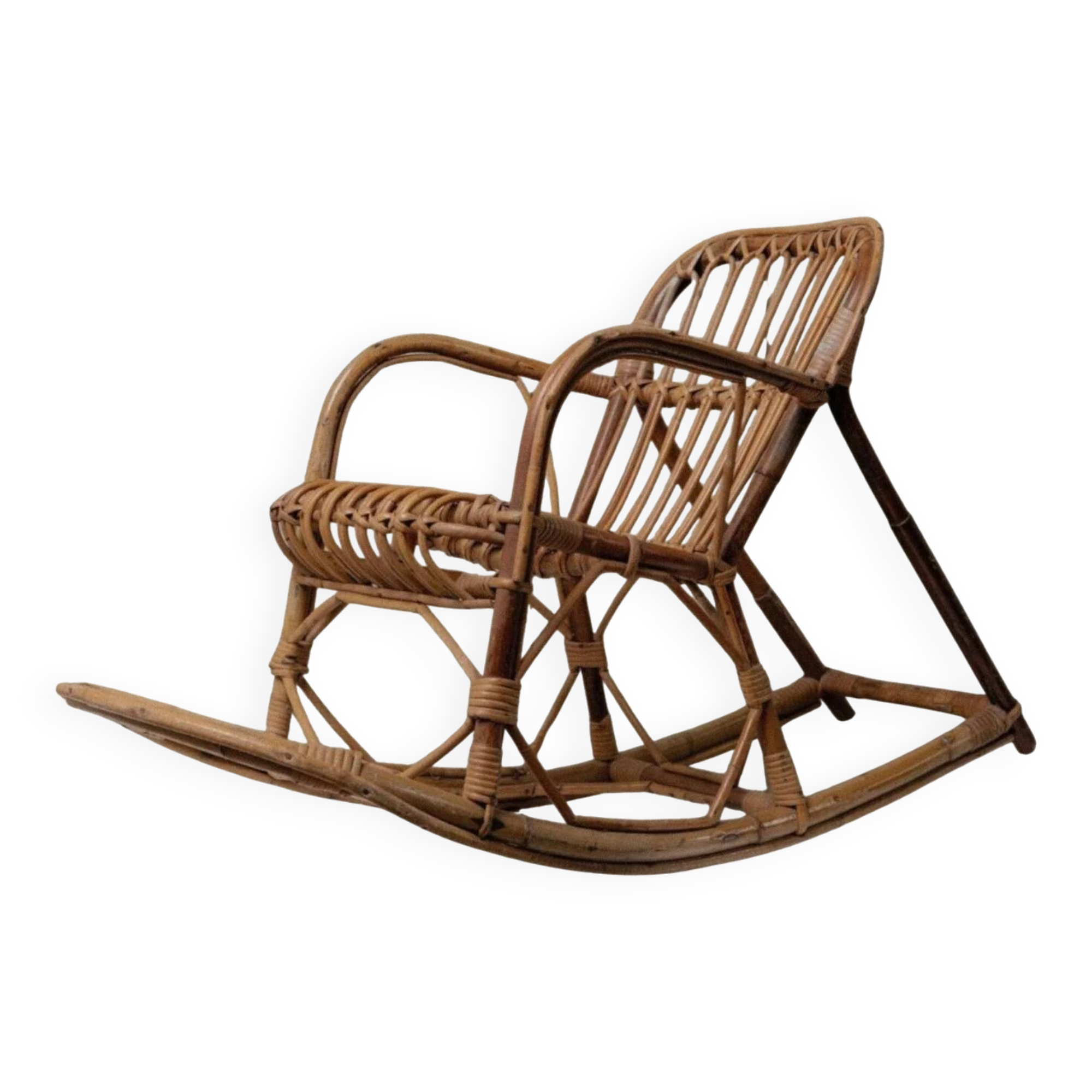 Vintage bamboo rocking chair for children - Bohemian chair - Mid-Century design - Italy 1970s