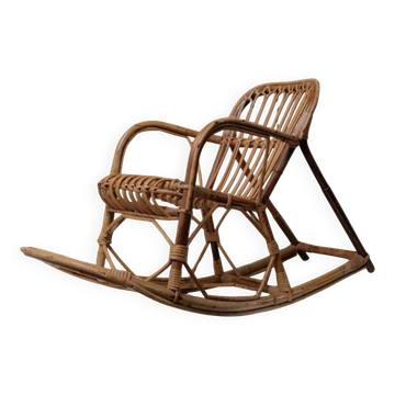 Chaise à bascule vintage en bambou pour enfant - Chaise bohème - Design Mid-Century - Italie années 1970