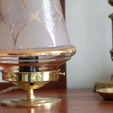 Old globe extra lamp in pink glass with gilding, brass foot