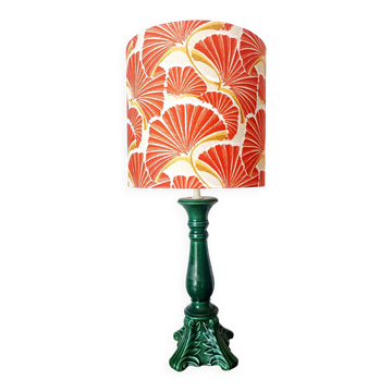 Lampe céramique verte vintage et abat-jour sur mesure