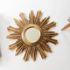 Vintage sunburst mirror in wood and gold resin, 1960s–70s
