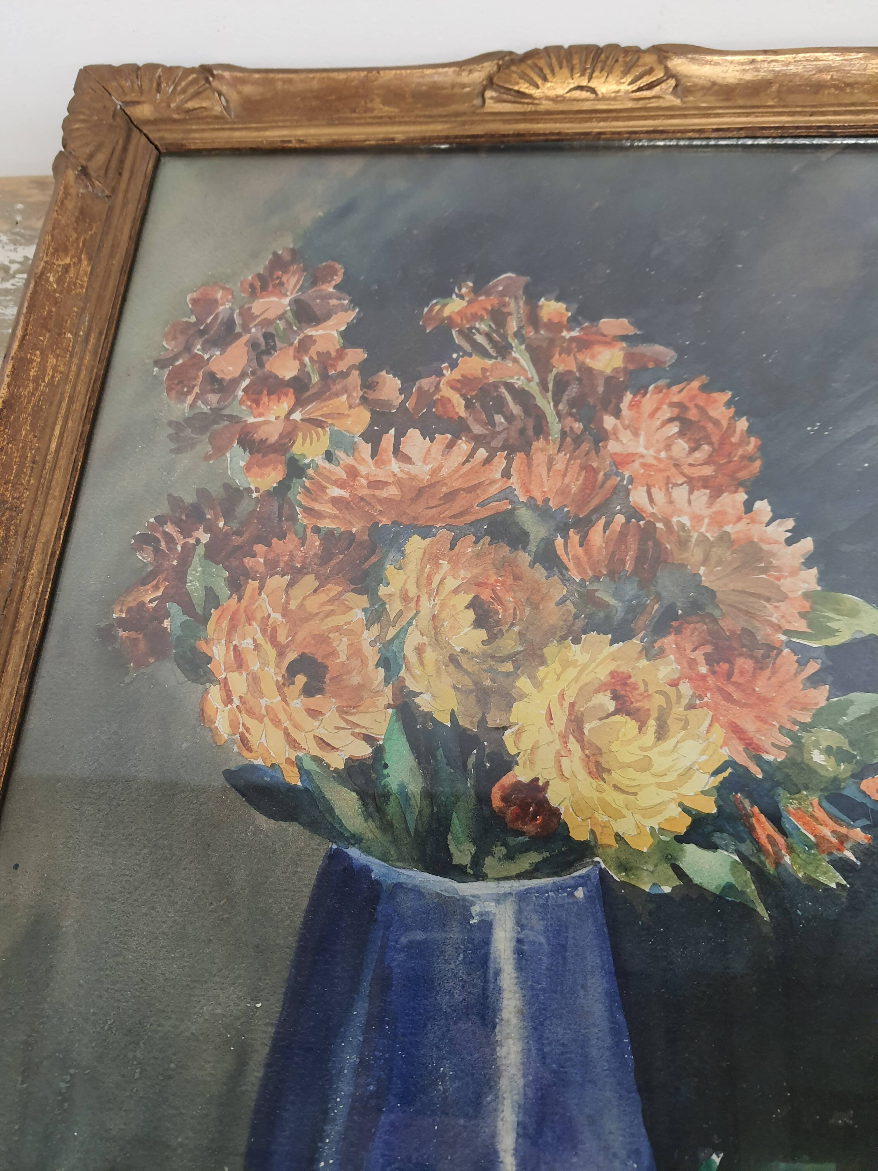 Bouquet of old watercolor flowers