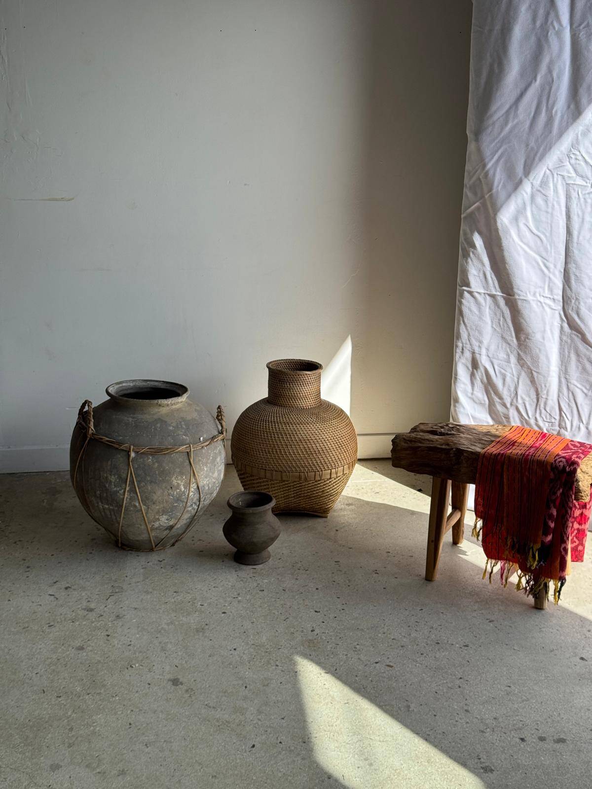 Basket jar in traditional Indonesian wickerwork H48 D40