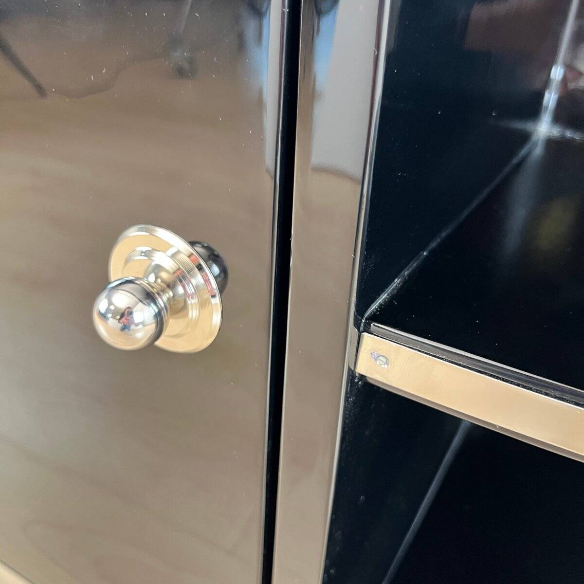 Art Deco Black Lacquered Lowboard with Chrome Fittings, France, 1930s