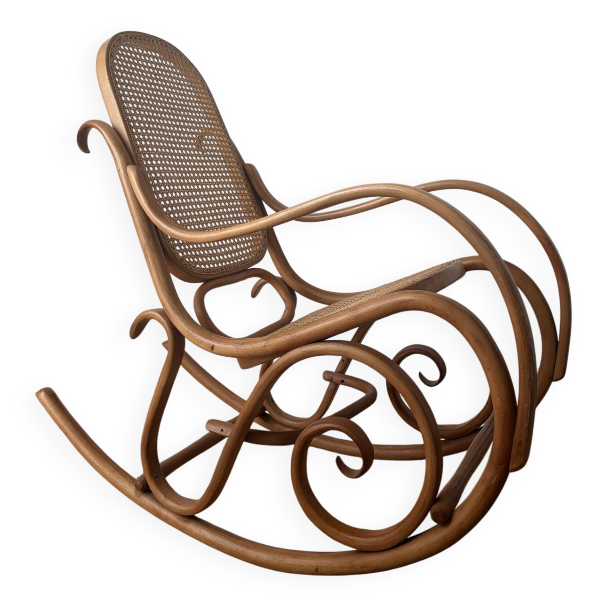 Curved wooden rocking chair
