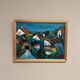 Original Swedish Oil on Panel – "Village Scene (Thick Impasto)" – Signed – Vintage and Framed