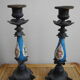 pair old candlesticks tin porcelain old french candlesticks