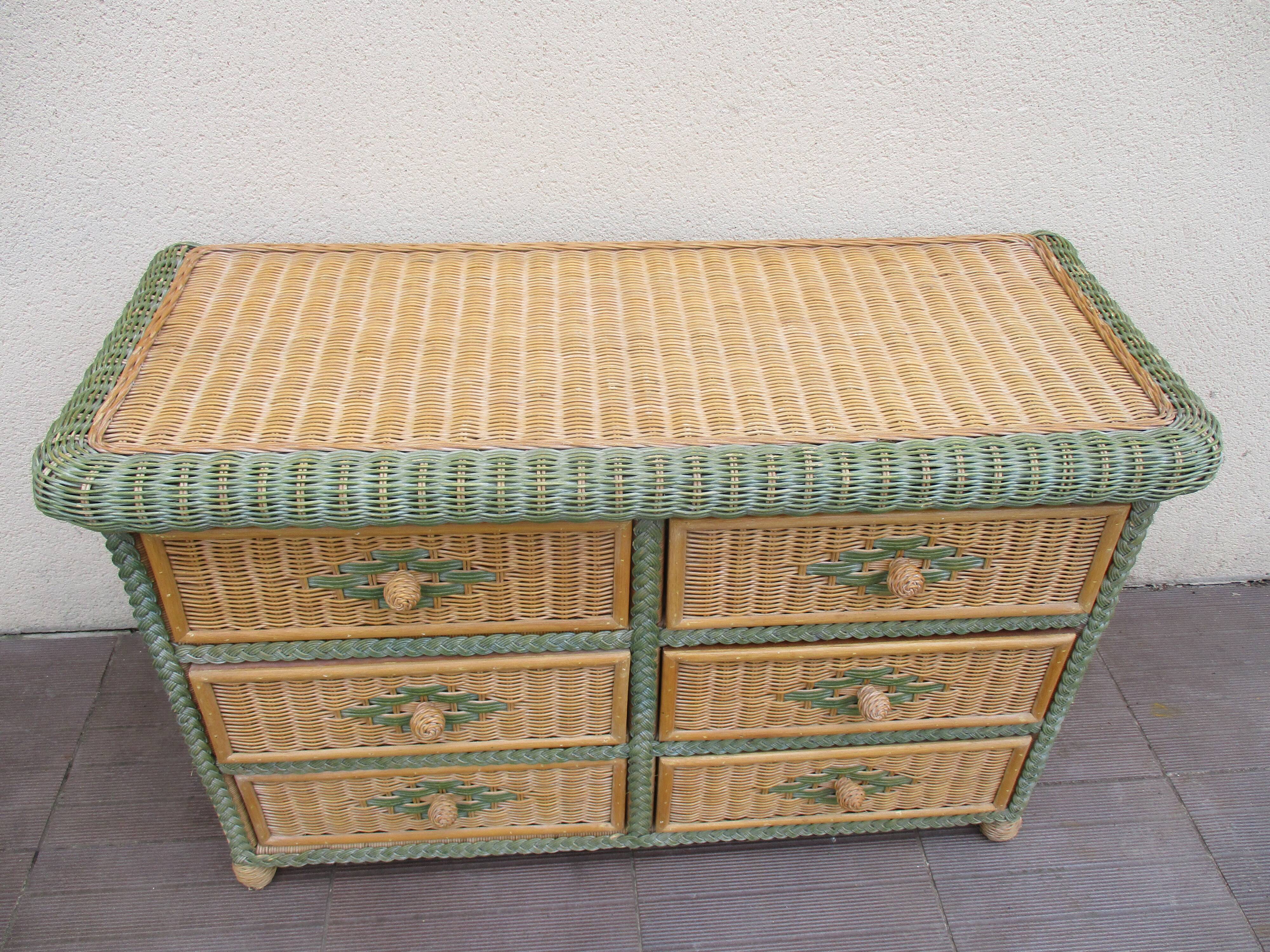 Rattan and wicker chest 80s