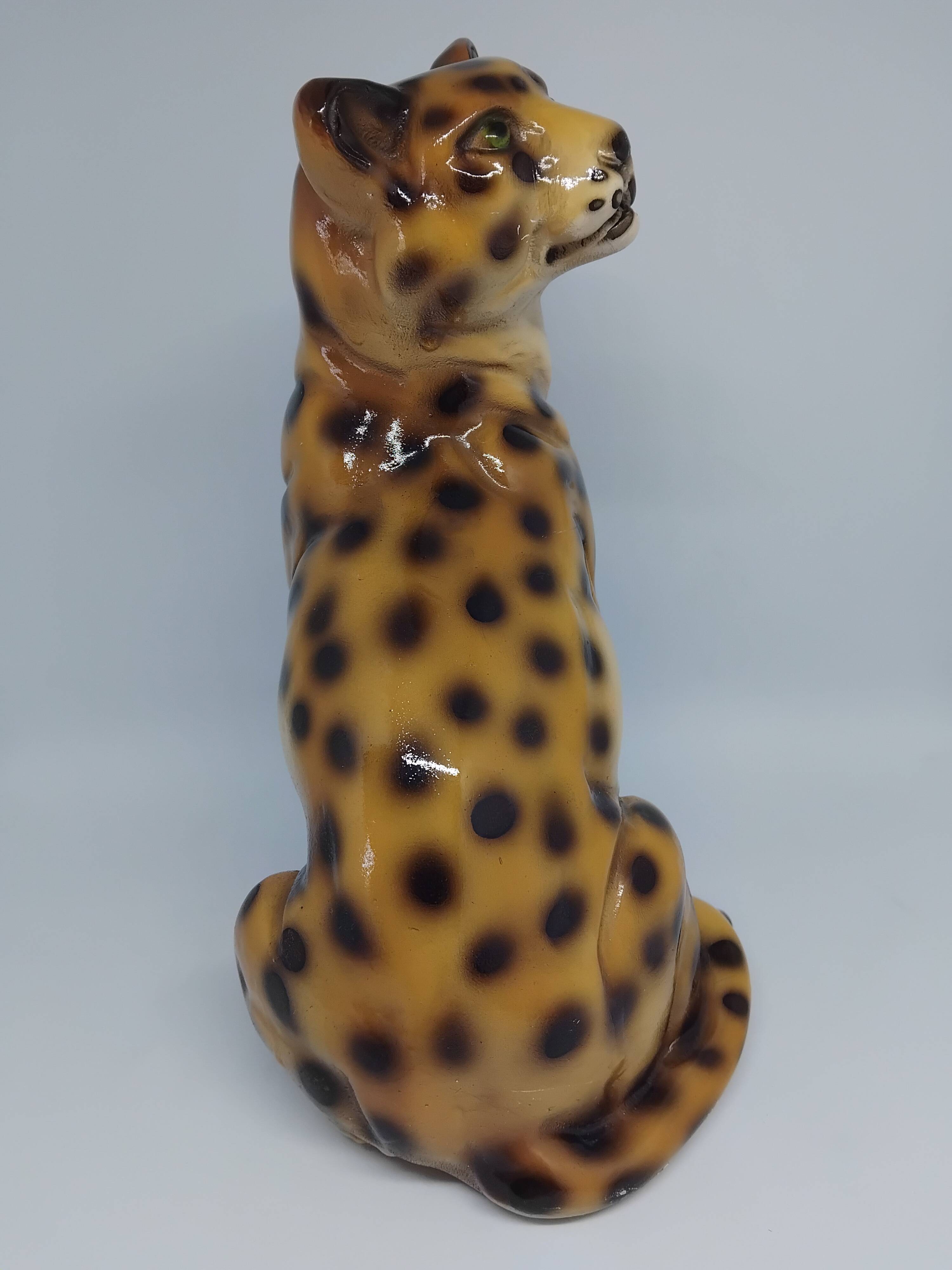 Polychrome terracotta jaguar Vintage 1970s.