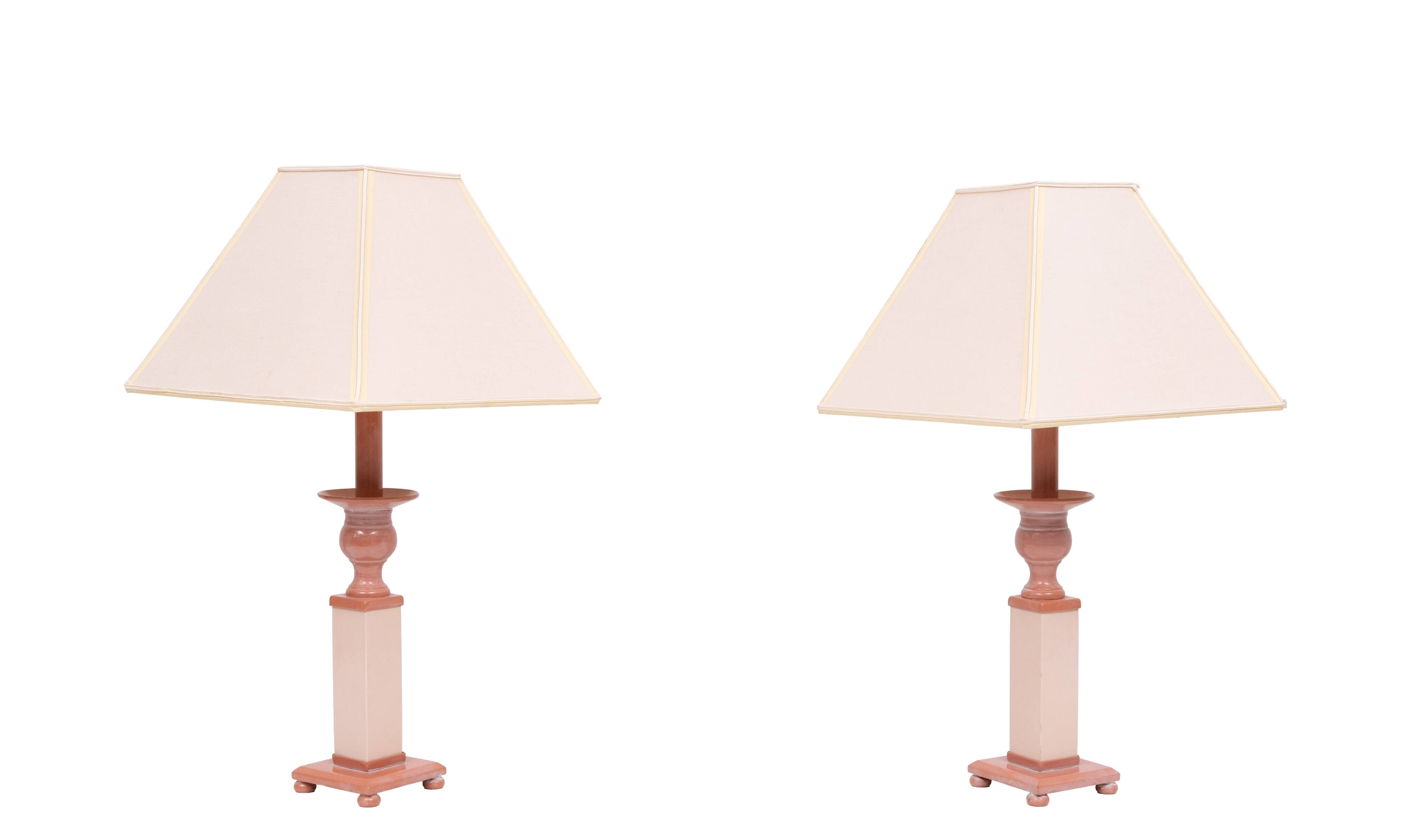 small Classic Greek Pink Marble table lamps 1980s Italy