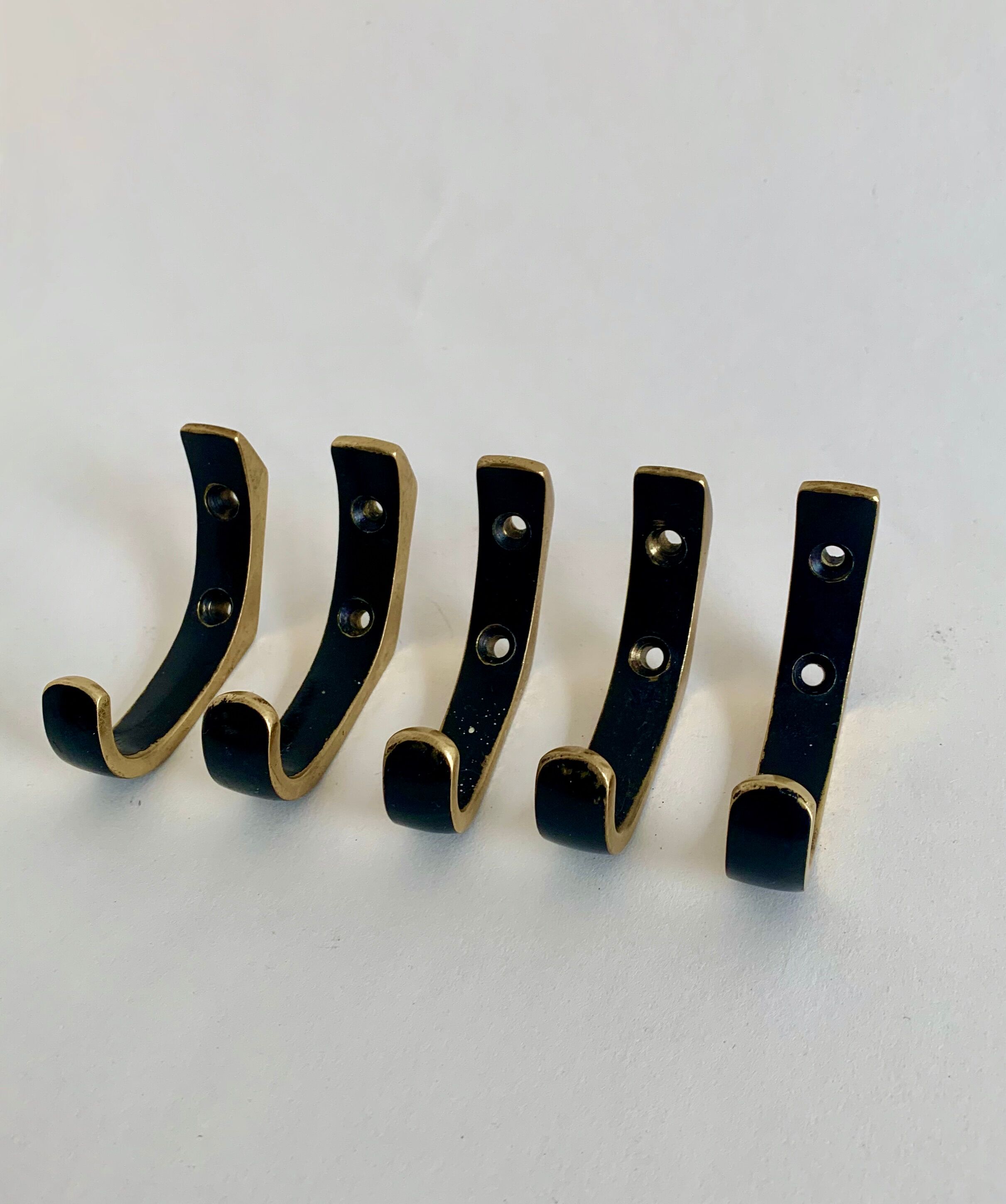 Brass wall hooks from Herta Baller, set of 5