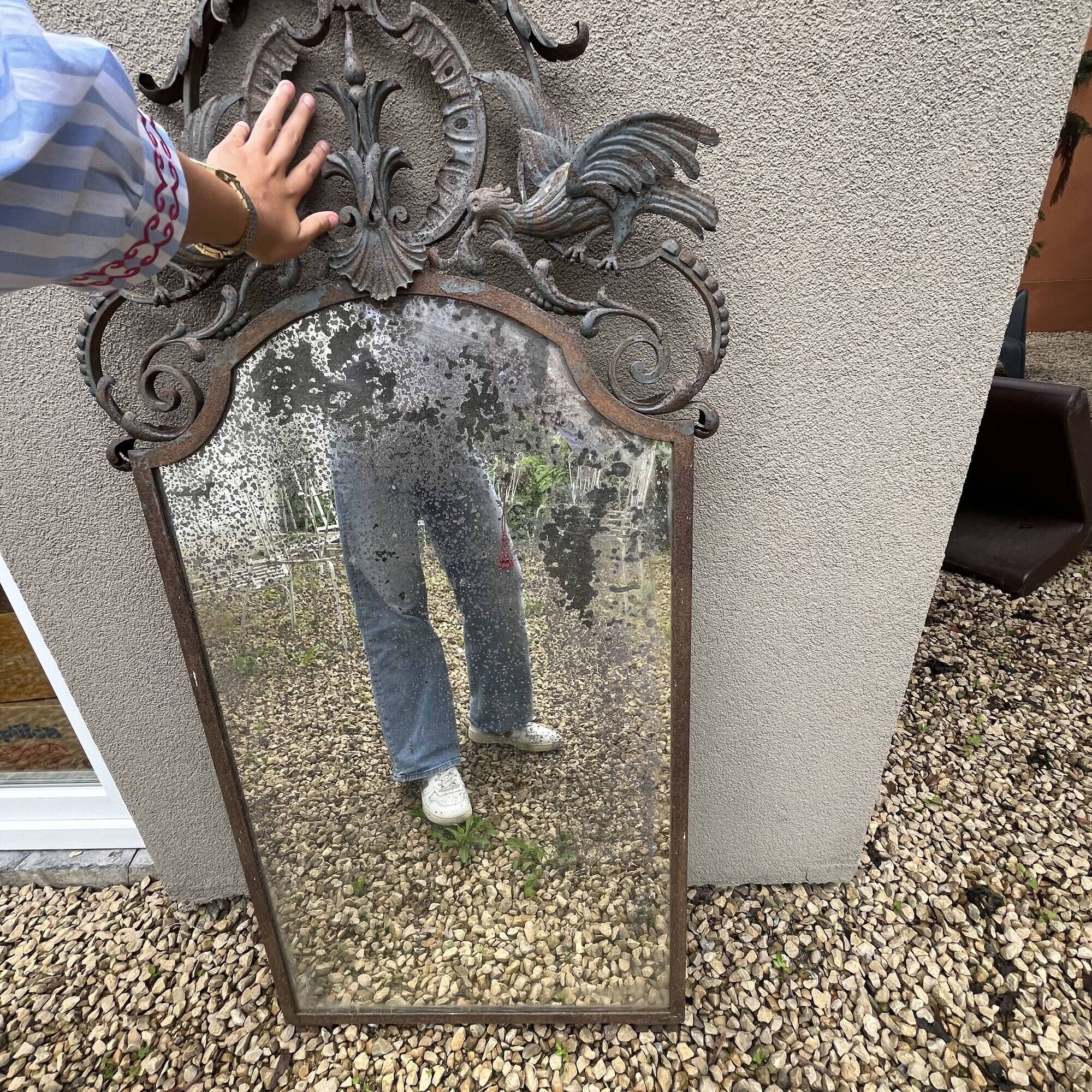 Art Deco wrought iron bird mirror in the style of Gilbert Poillerat, circa 1930